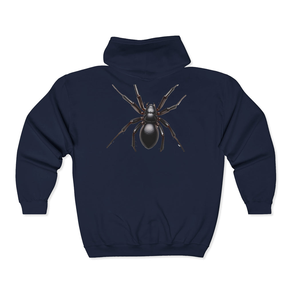 Black Zip Hoodie with Realistic Spider Back Graphic – Gothic Halloween Pullover