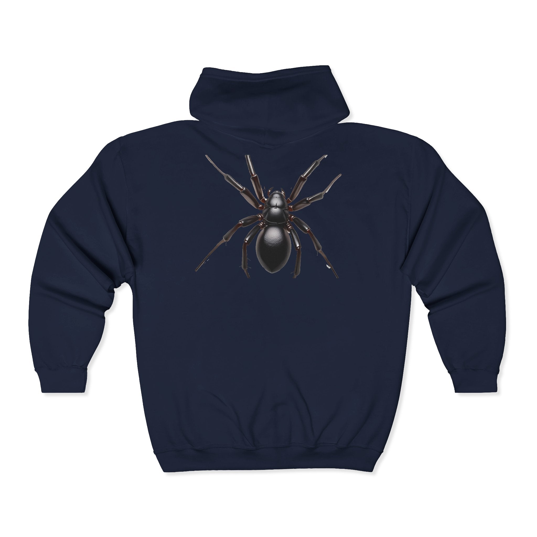 Black Zip Hoodie with Realistic Spider Back Graphic – Gothic Halloween Pullover
