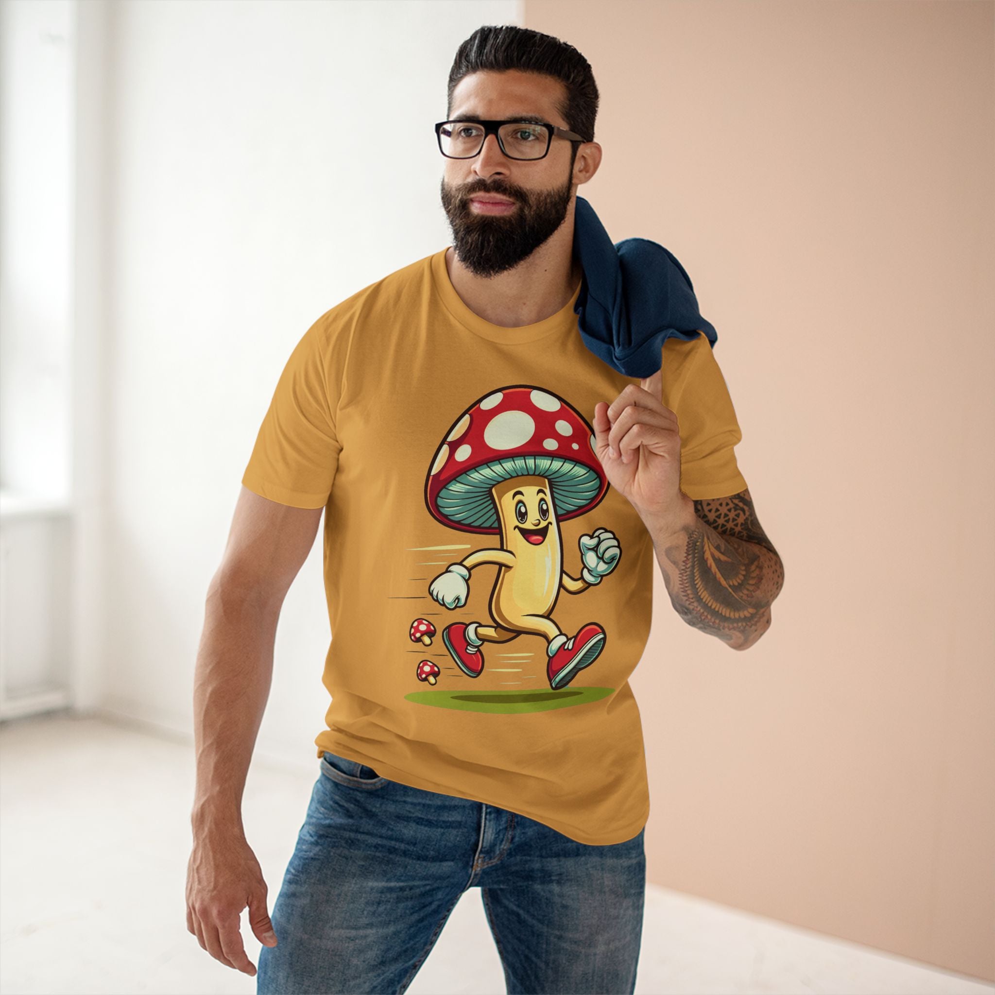 Happy Mushroom Running T-Shirt – Cute Retro Mushroom Character Tee