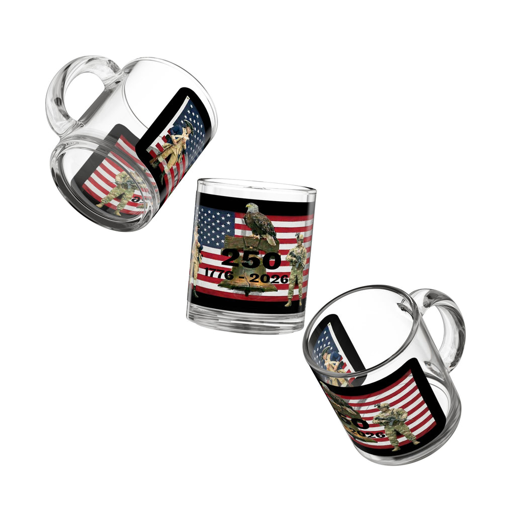250th American Revolution Glass Mug – 1776-2026 Patriotic Eagle & Soldier Coffee Mug