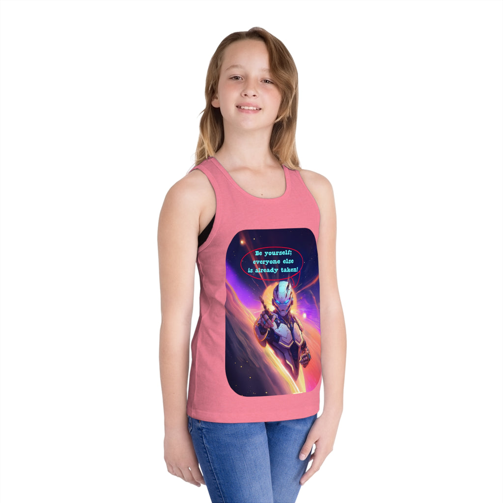 Kids Tank Top — Space Hero Graphic with "Be yourself! Everyone else is already taken" Quote