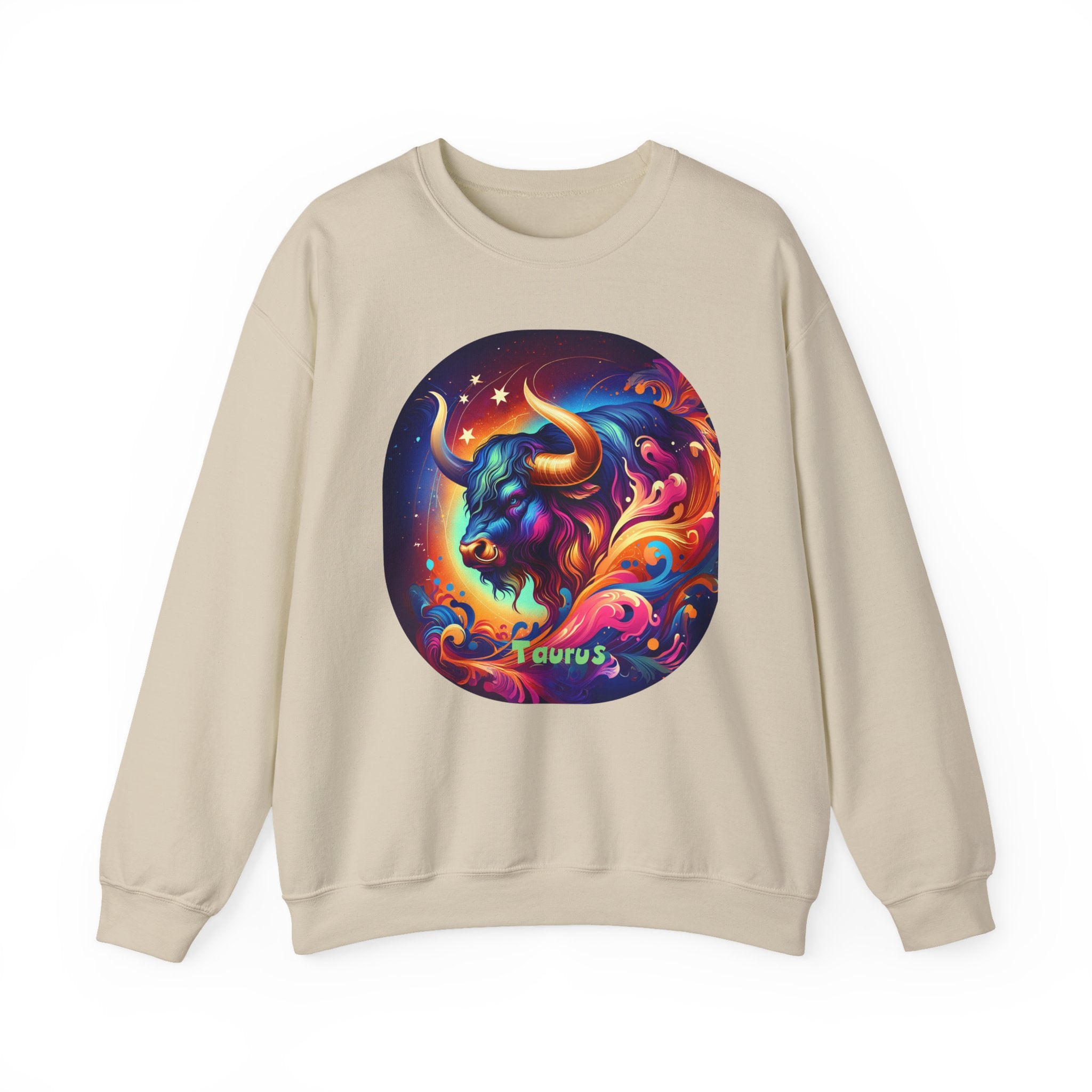 Taurus Zodiac Crewneck Sweatshirt — Vibrant Neon Bull Astrology Sweatshirt