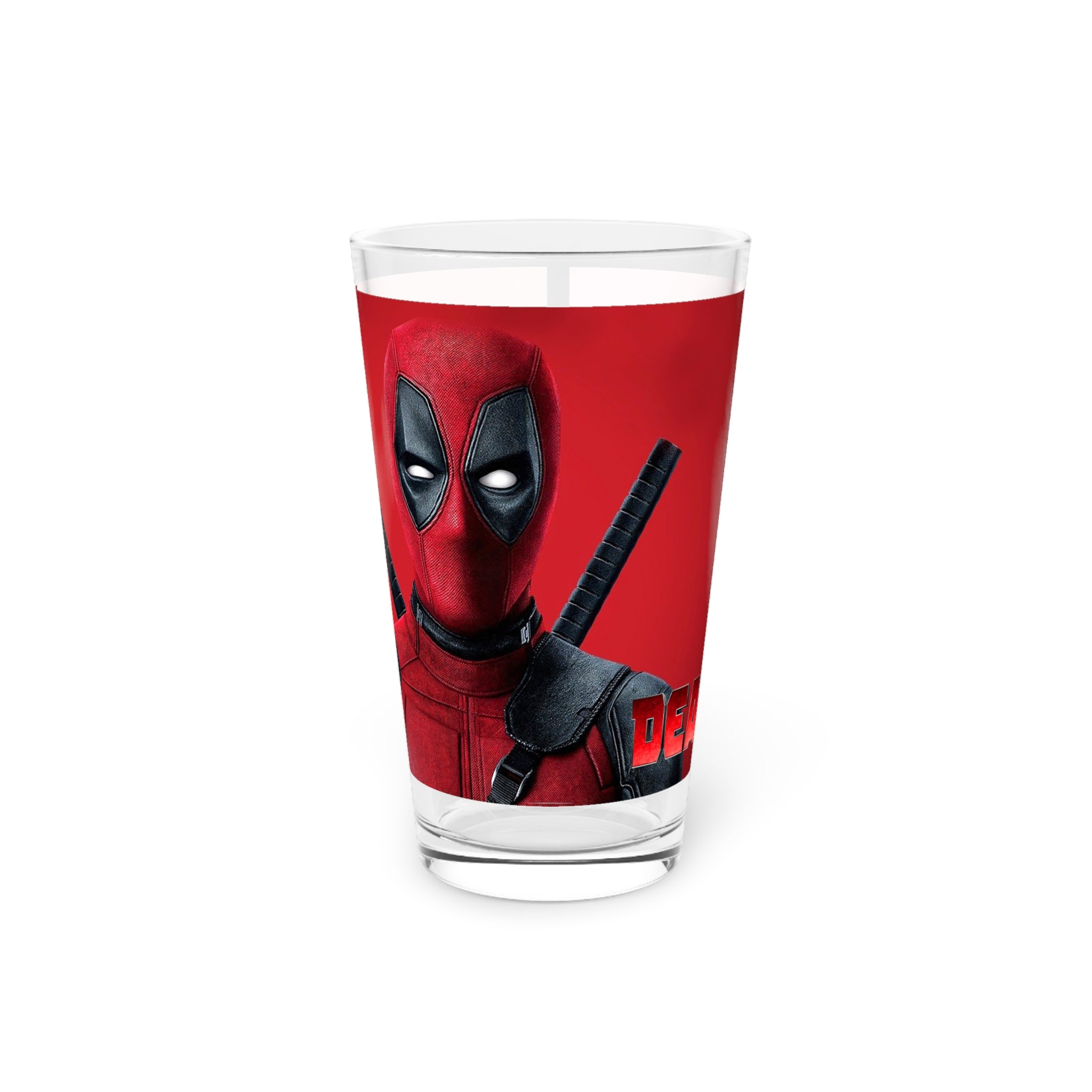 Superhero Pint Glass — Red Comic Character Beer Glass (16 oz)