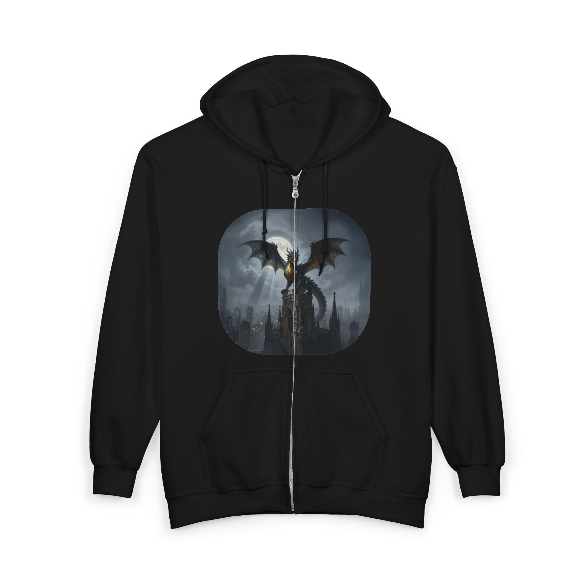 Dragon Night Zip Hoodie — Gothic Fantasy Full‑Zip Sweatshirt
