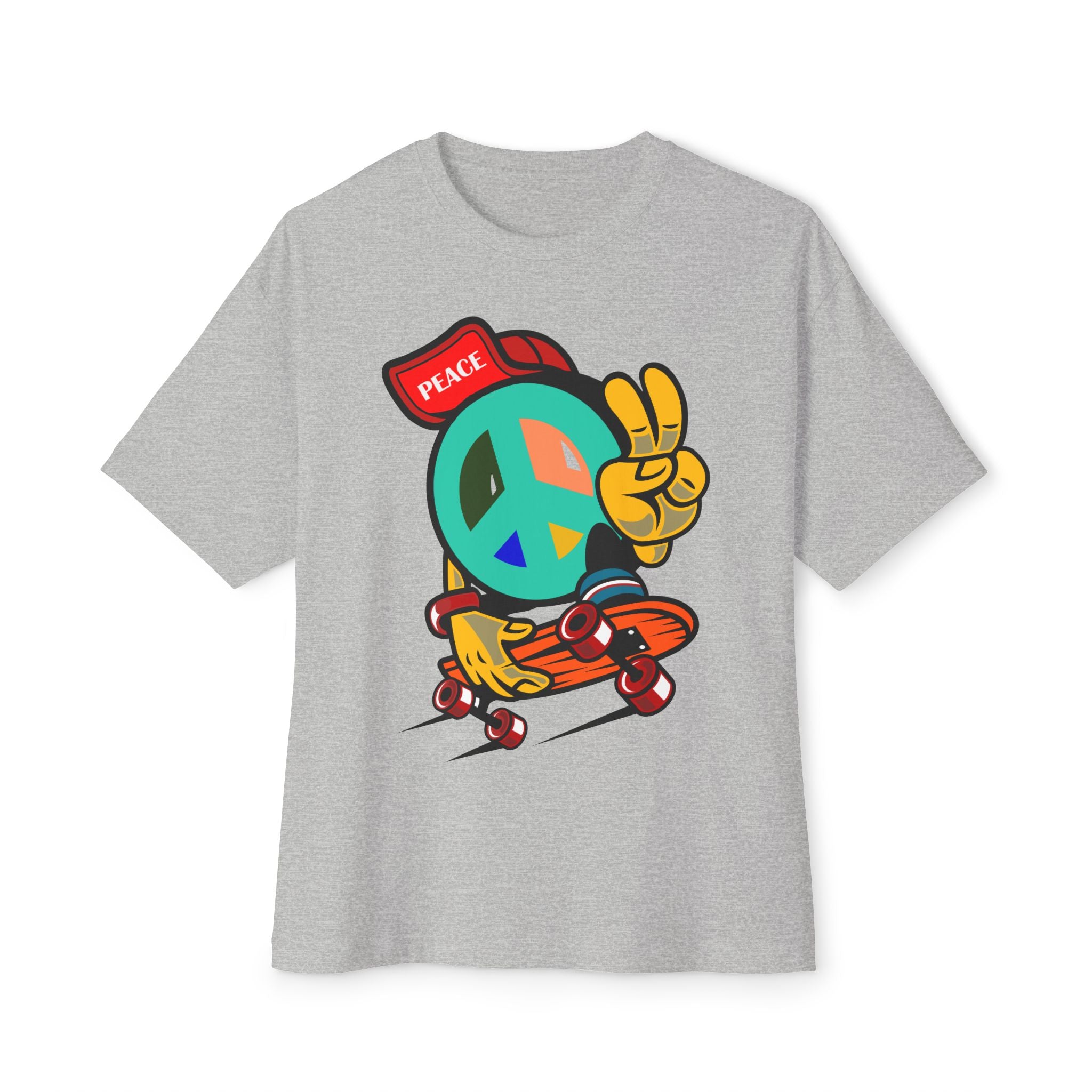 Skateboard Peace Sign T‑Shirt — Retro Skate Crew Tee with 'Peace' Cap