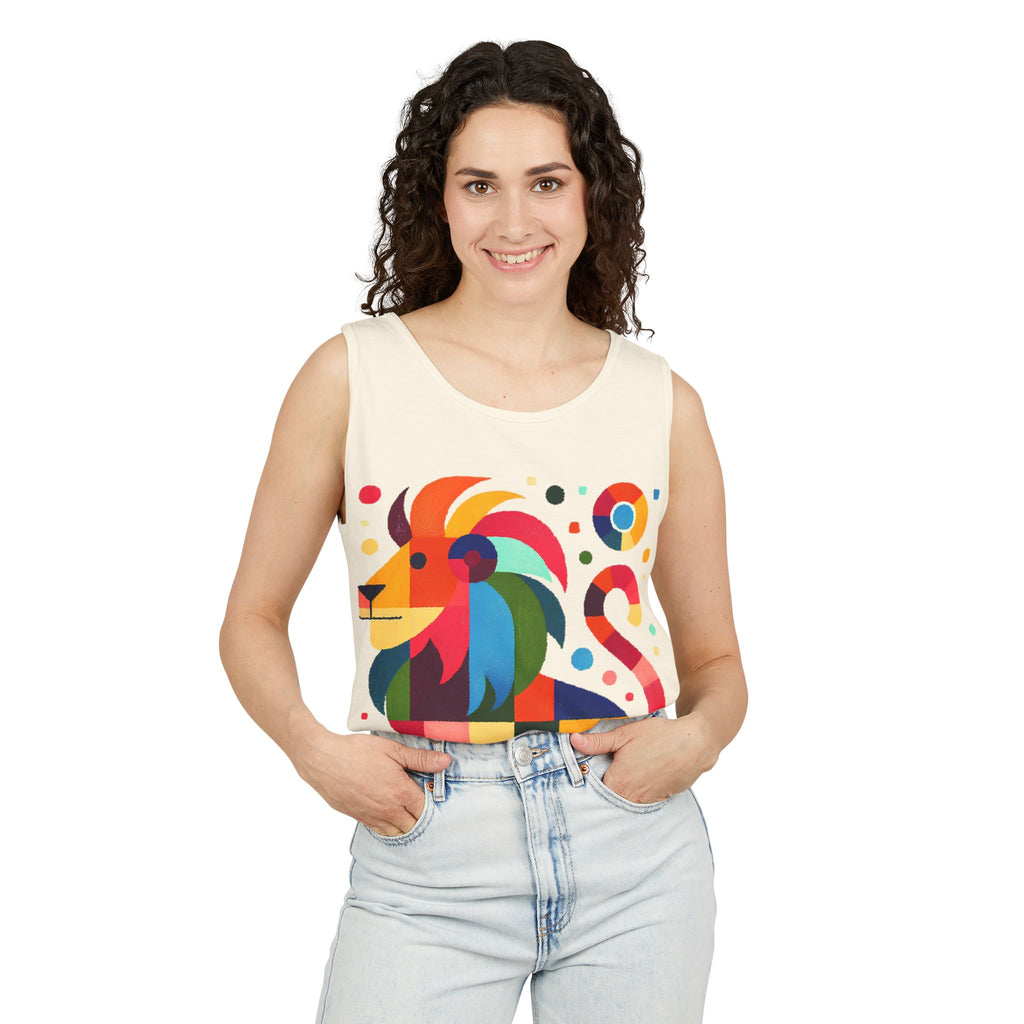Colorful Geometric Lion Tank Top — Vibrant Pride & Zodiac Leo Graphic Tank