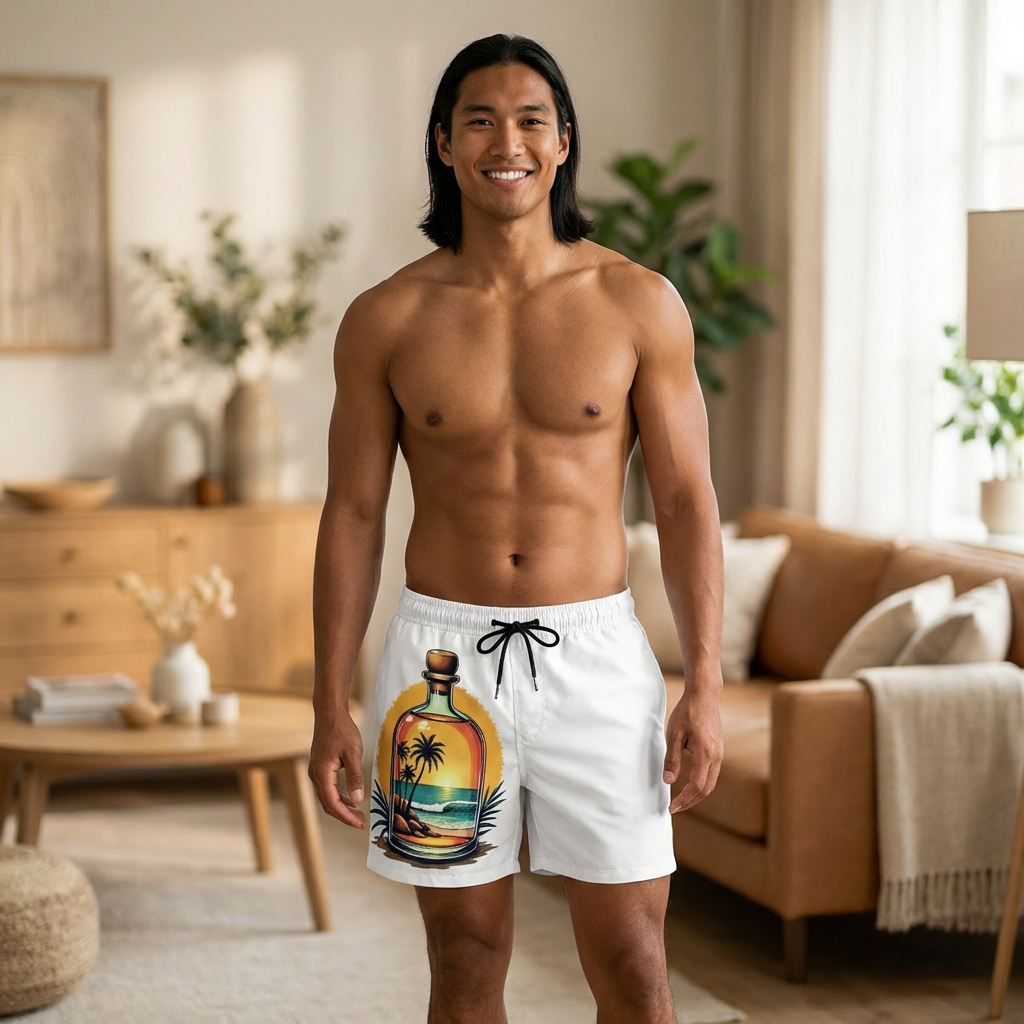 Men's Swim Shorts — Sunset Beach in a Bottle Graphic