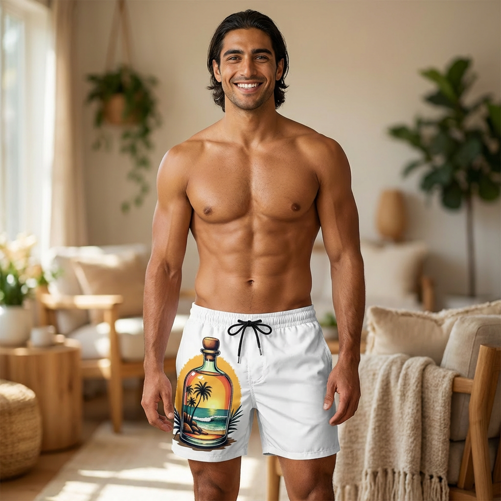 Men's Swim Shorts — Sunset Beach in a Bottle Graphic
