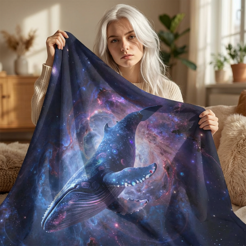 Galaxy Whale Sherpa Blanket — Cosmic Whale Fleece Throw