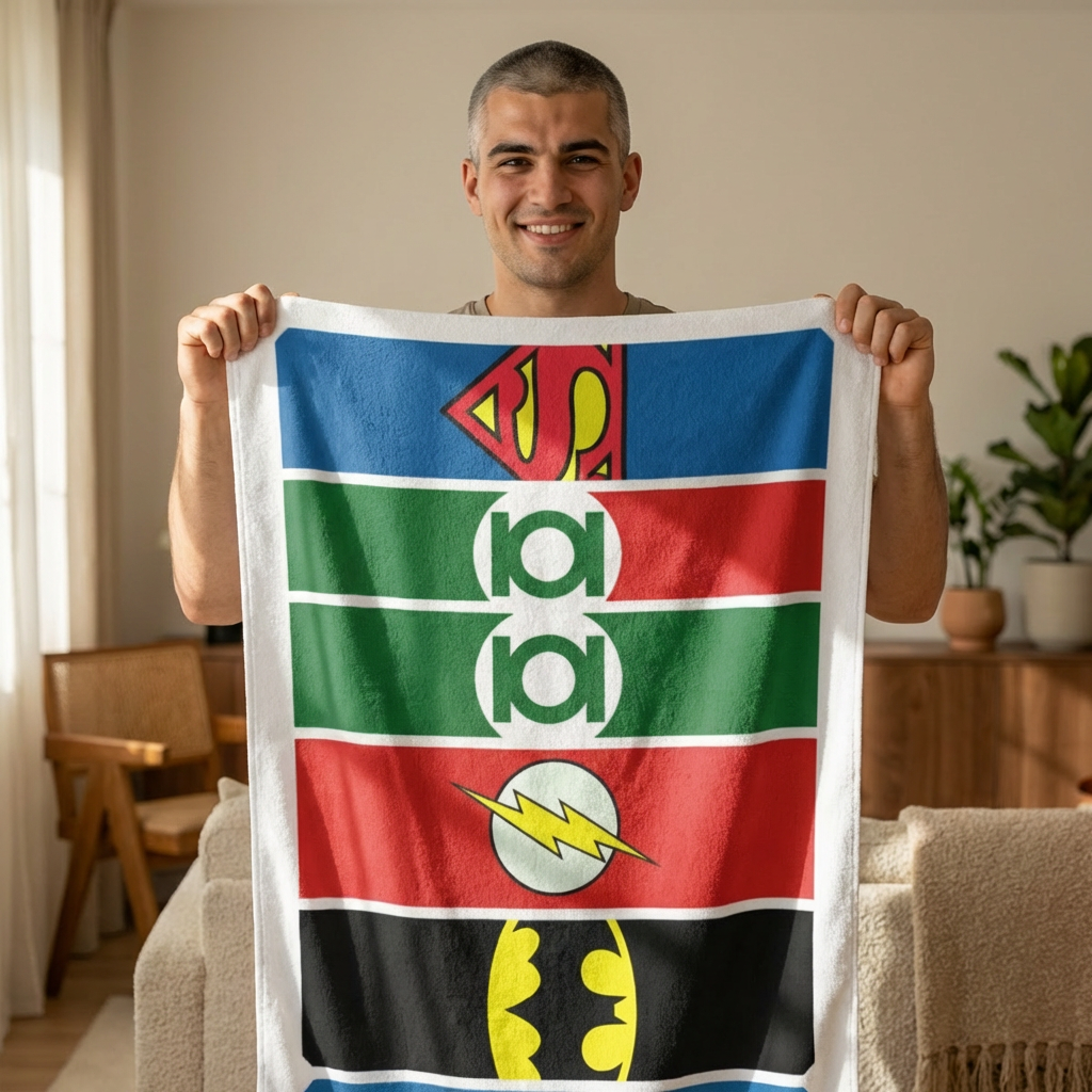 Superhero Stripe Beach Towel — Comic Emblem Pattern
