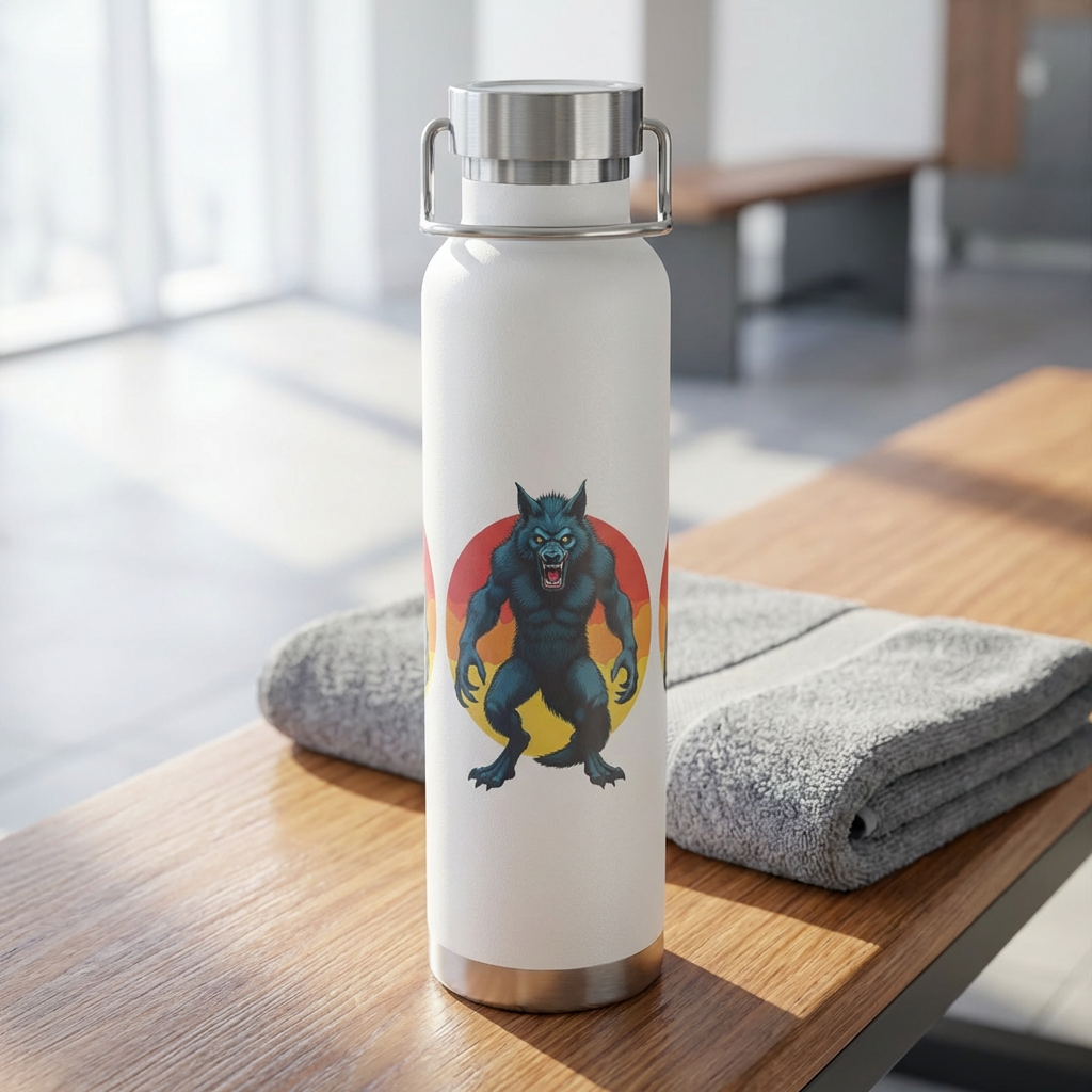22oz Insulated Water Bottle — Retro Werewolf Graphic, Double-Wall Vacuum Flask