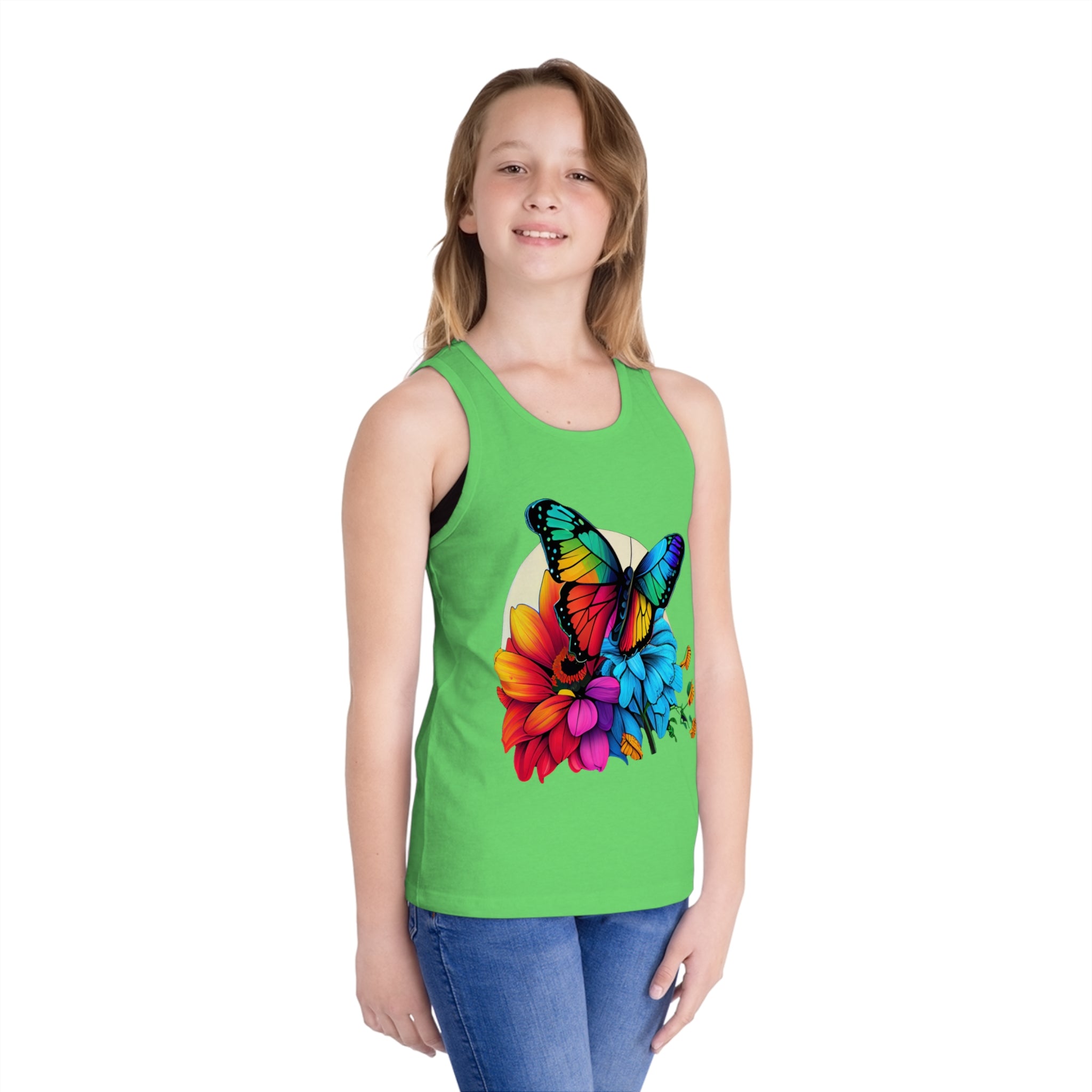 Kids Butterfly Tank Top — Colorful Floral Rainbow Butterfly Design