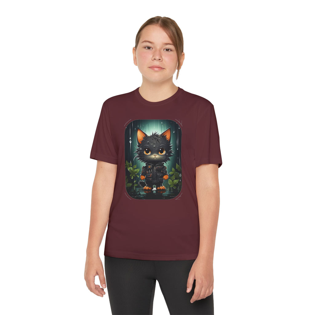 Youth Black Cat Competitor Tee — Cute Forest Kitten Graphic Shirt