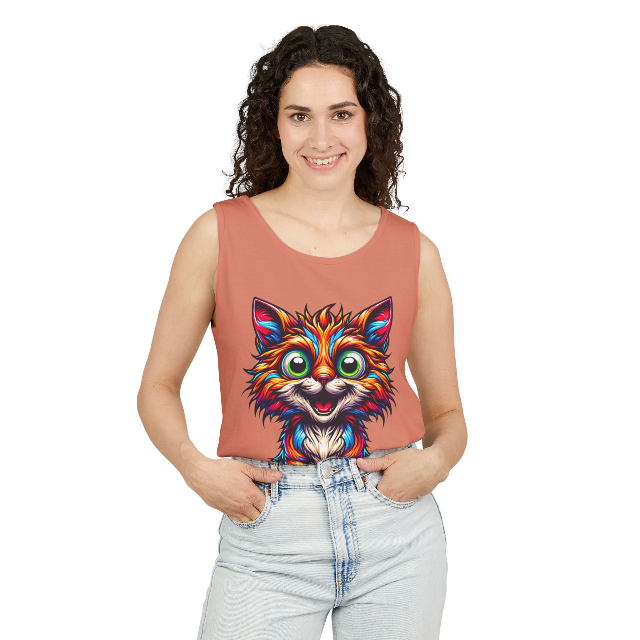 Psychedelic Cat Tank Top — Vibrant 1000-Color Art Print