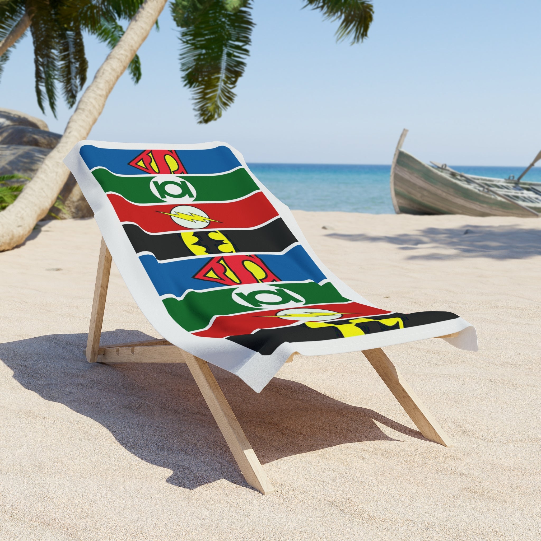 Superhero Stripe Beach Towel — Comic Emblem Pattern