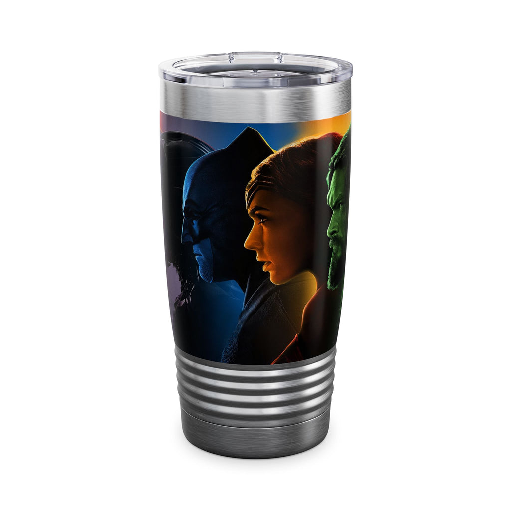 Superhero Profile 20oz Tumbler — Vertical Trio Character Silhouette Travel Mug