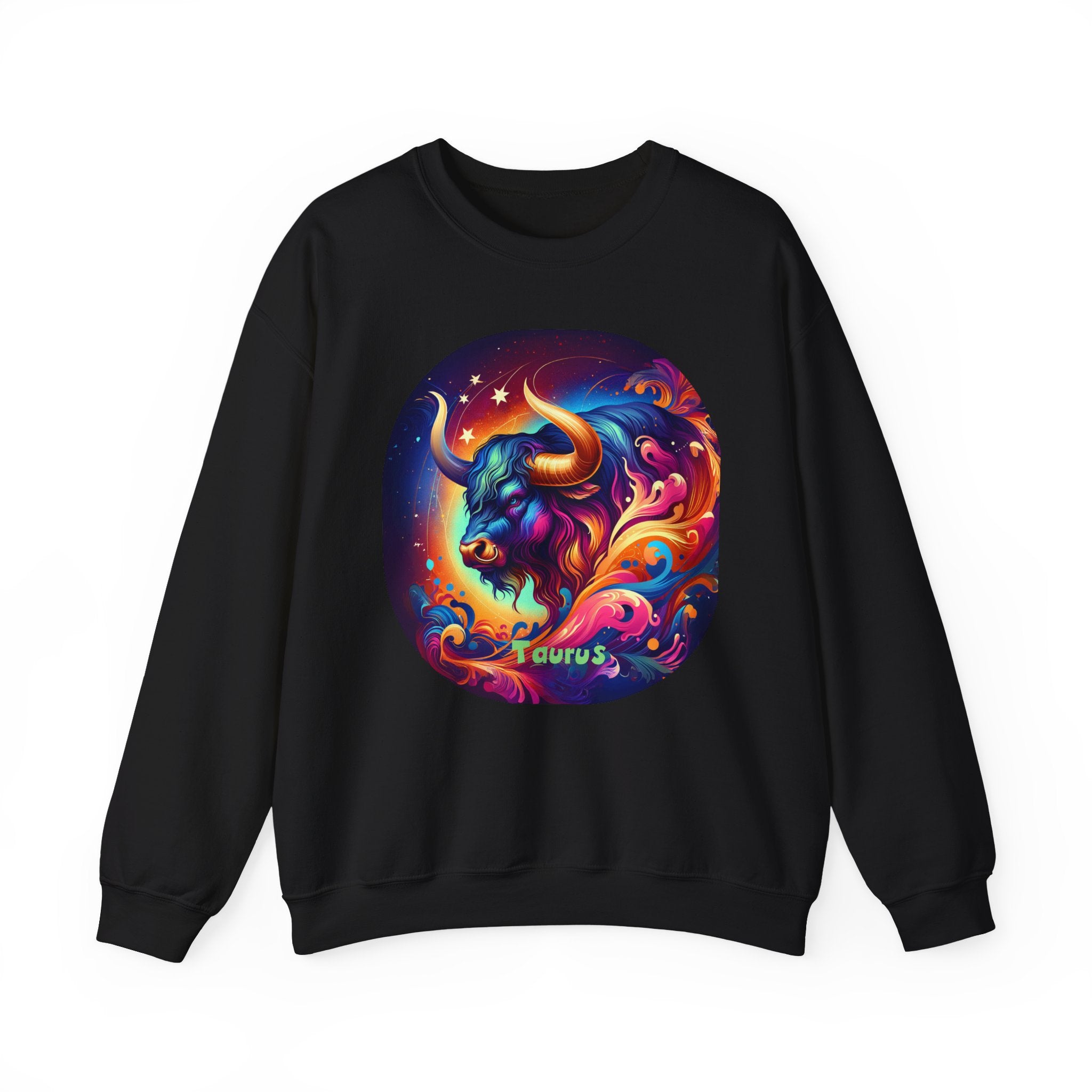 Taurus Zodiac Crewneck Sweatshirt — Vibrant Neon Bull Astrology Sweatshirt
