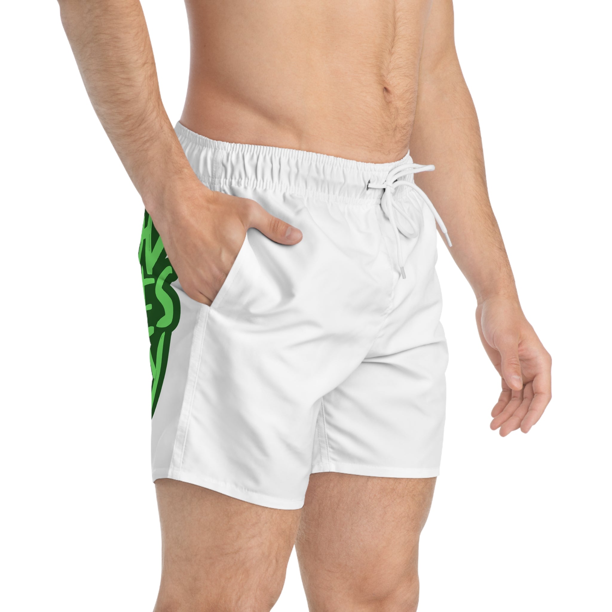 Swim Trunks — "Good Vibes Only" Green Graffiti Swim Shorts