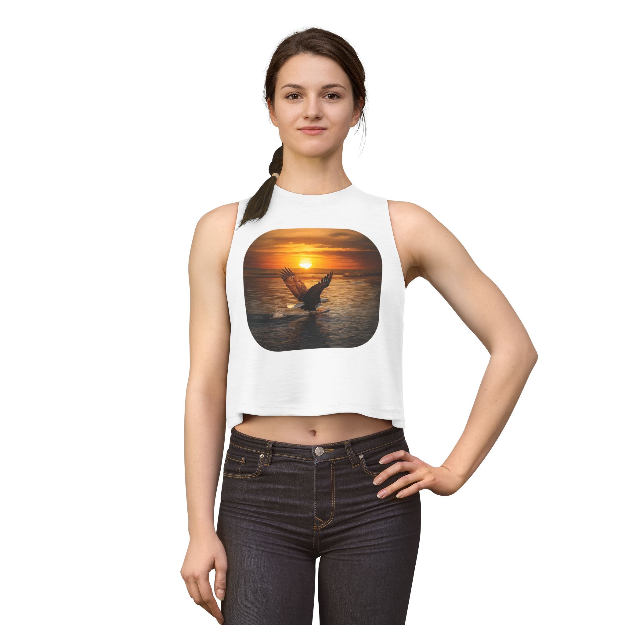 Sunset Seagull Crop Top – Beach Vibes Women's Tank