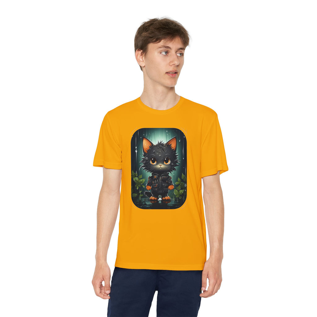 Youth Black Cat Competitor Tee — Cute Forest Kitten Graphic Shirt