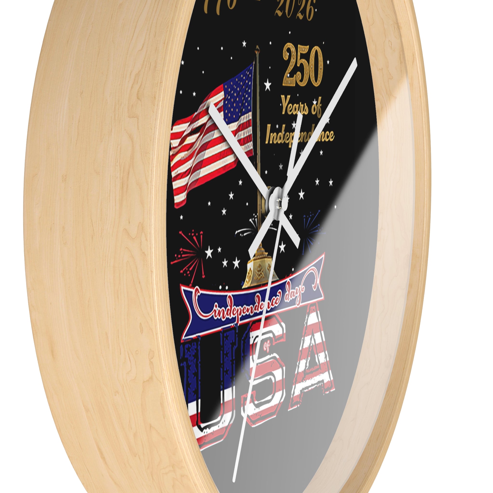 USA 250th Independence Wall Clock — 1776-2026 Patriotic American Flag Design