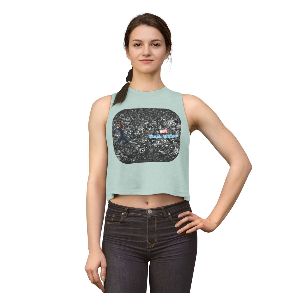 Black Widow Marvel Crop Top — Vintage Comic Collage Women’s Tank