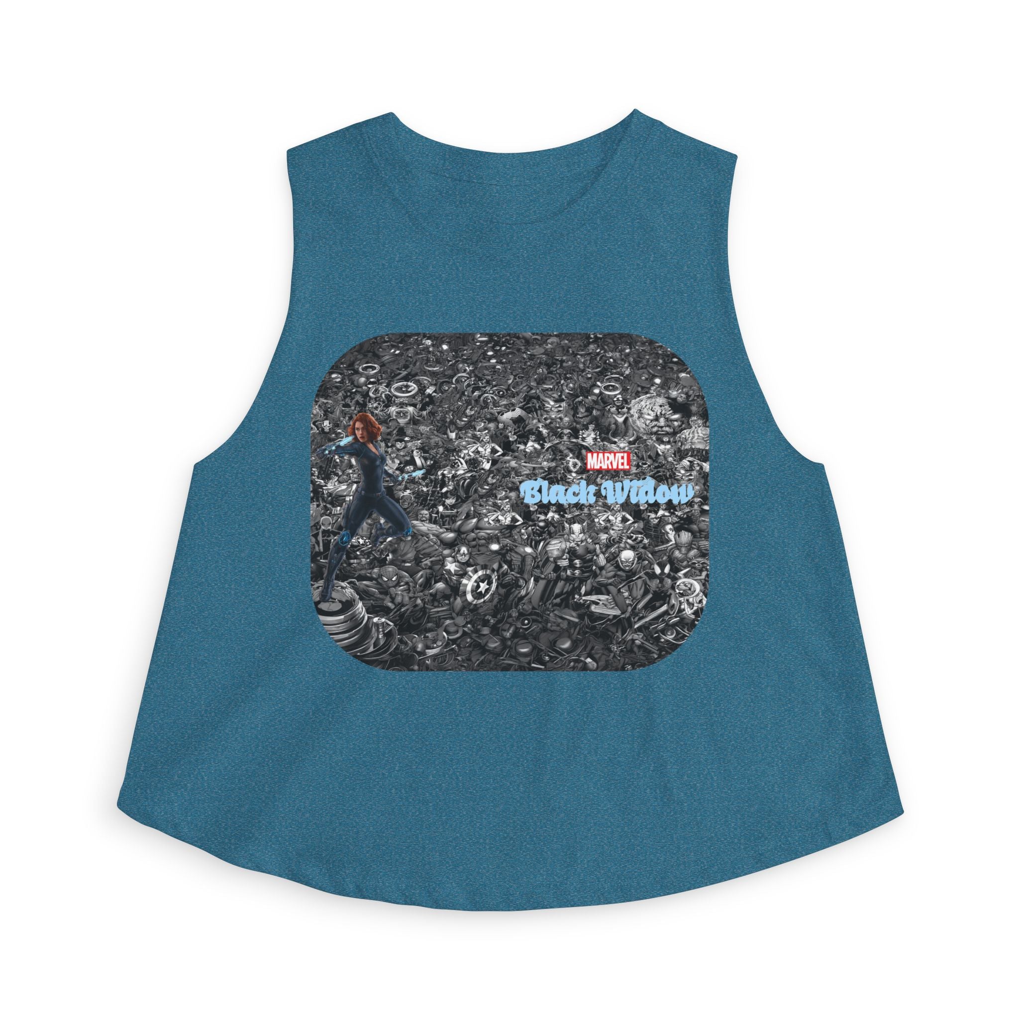Black Widow Marvel Crop Top — Vintage Comic Collage Women’s Tank