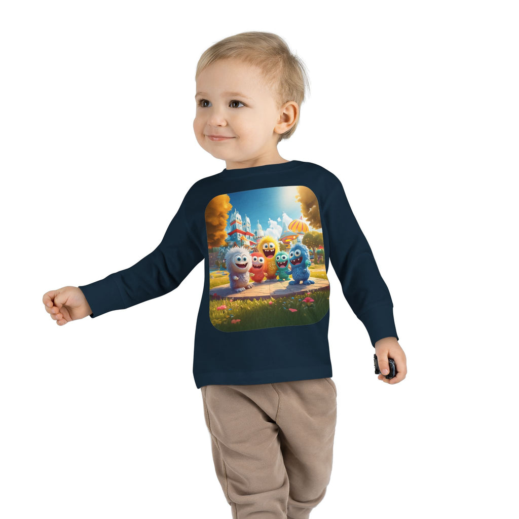 Toddler Tee — Colorful Cartoon Monster Friends Long Sleeve Shirt