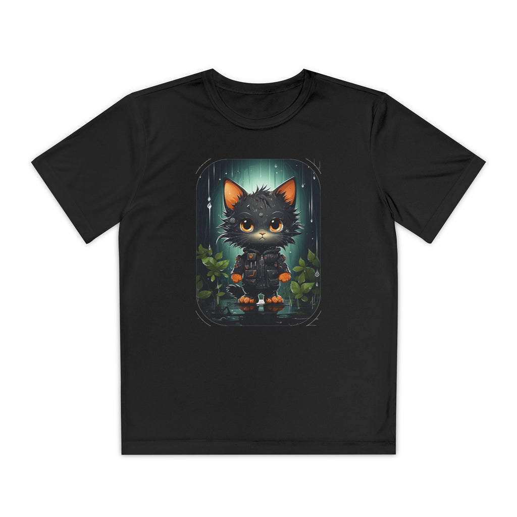 Youth Black Cat Competitor Tee — Cute Forest Kitten Graphic Shirt