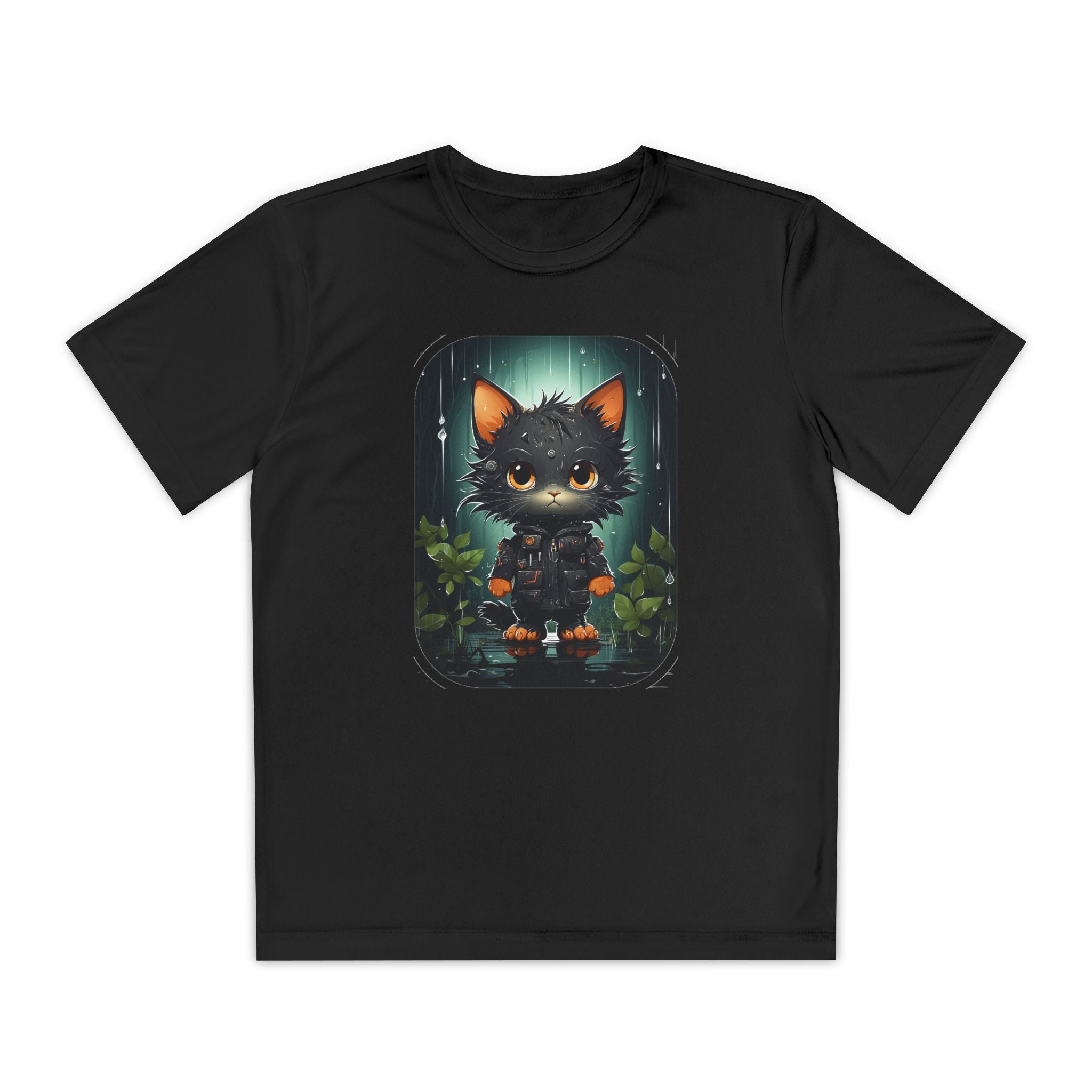 Youth Black Cat Competitor Tee — Cute Forest Kitten Graphic Shirt