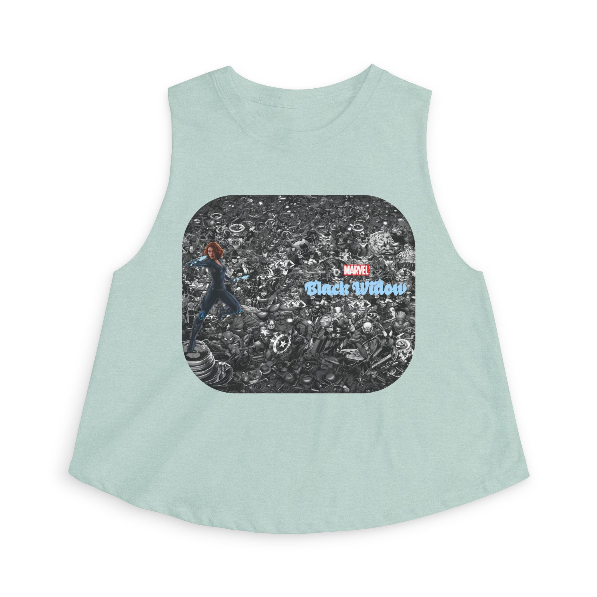 Black Widow Marvel Crop Top — Vintage Comic Collage Women’s Tank