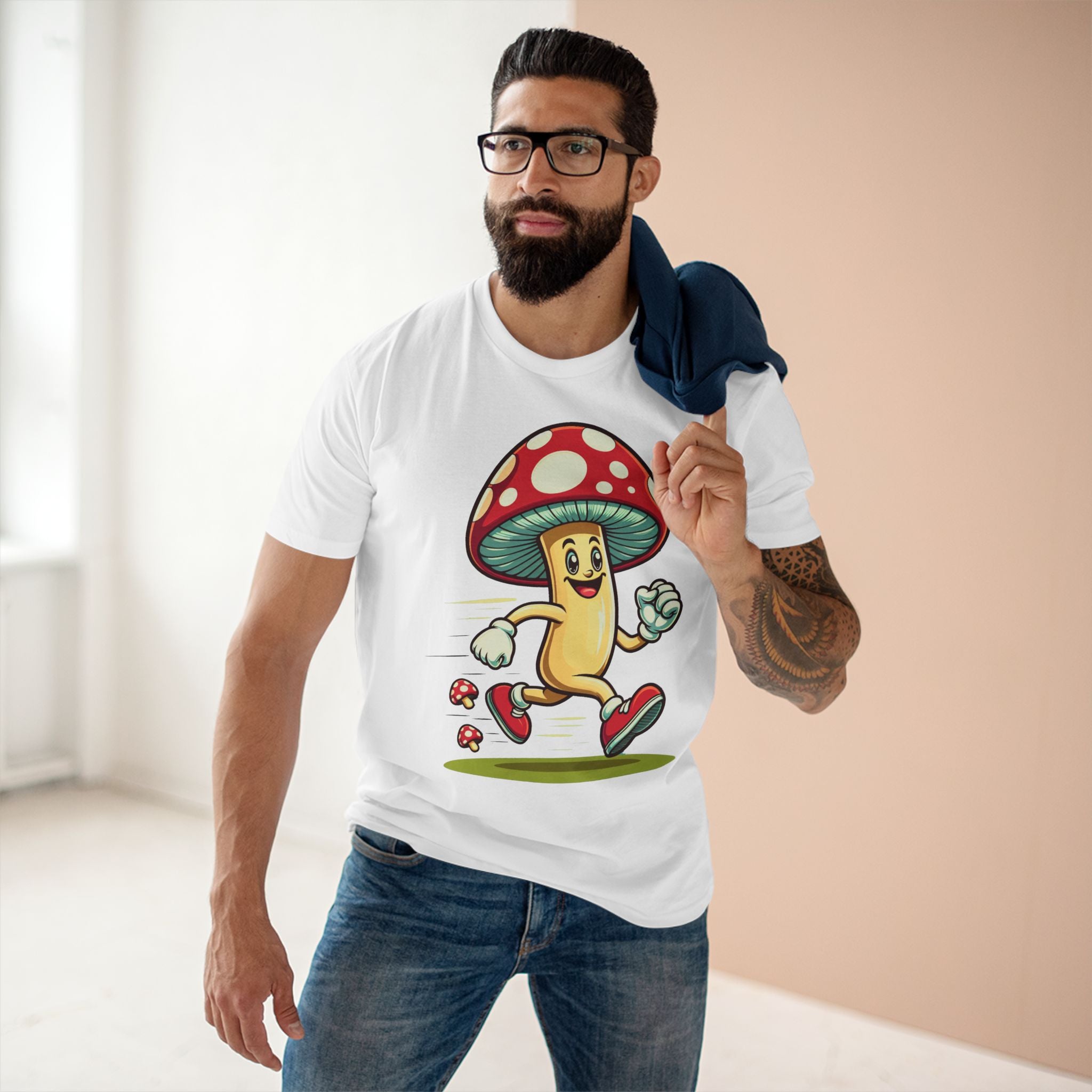 Happy Mushroom Running T-Shirt – Cute Retro Mushroom Character Tee