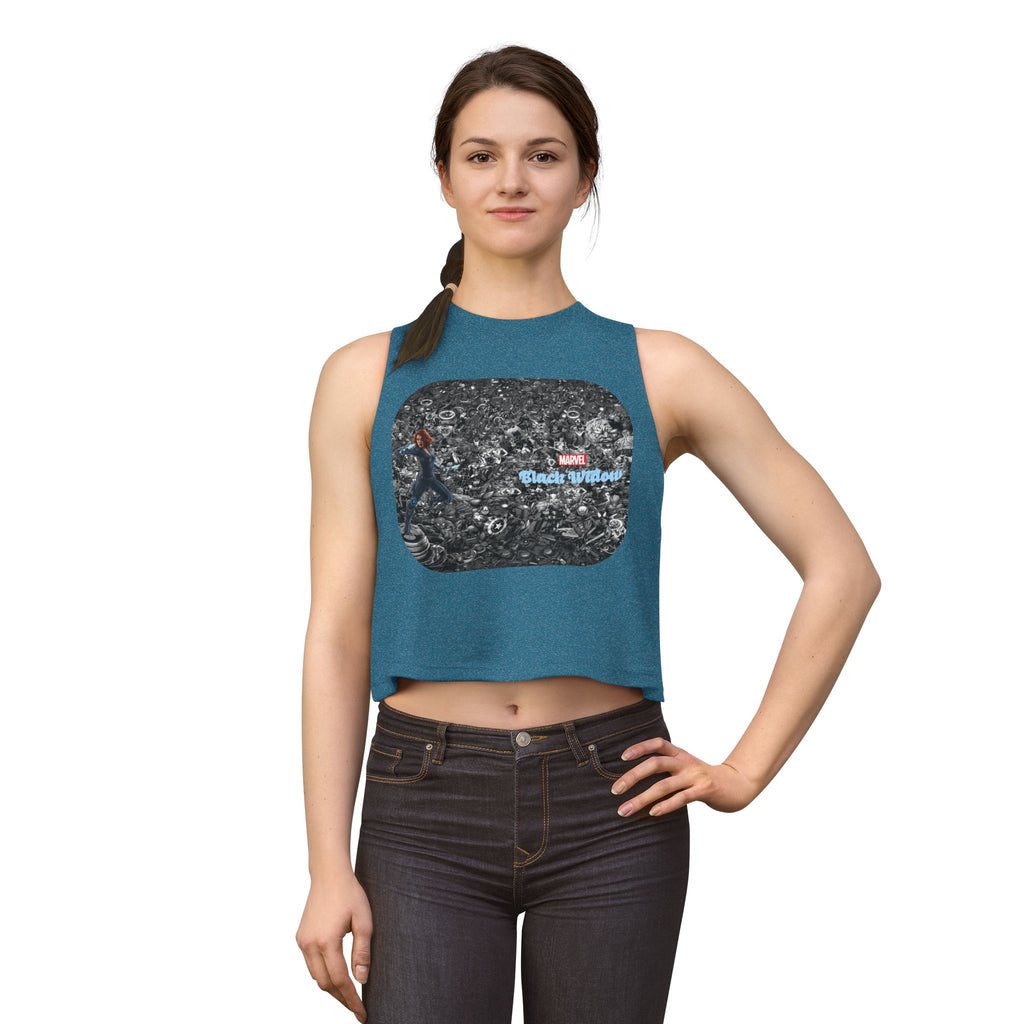 Black Widow Marvel Crop Top — Vintage Comic Collage Women’s Tank