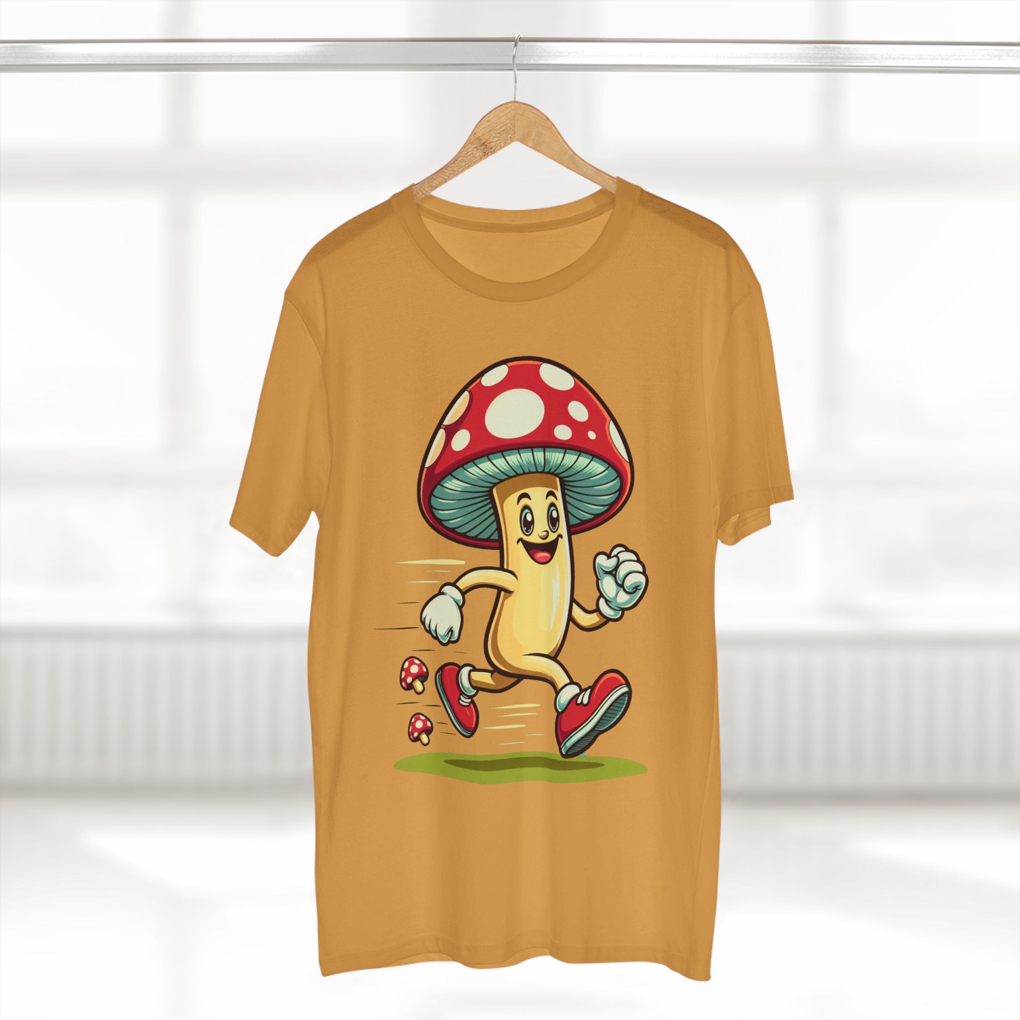 Happy Mushroom Running T-Shirt – Cute Retro Mushroom Character Tee