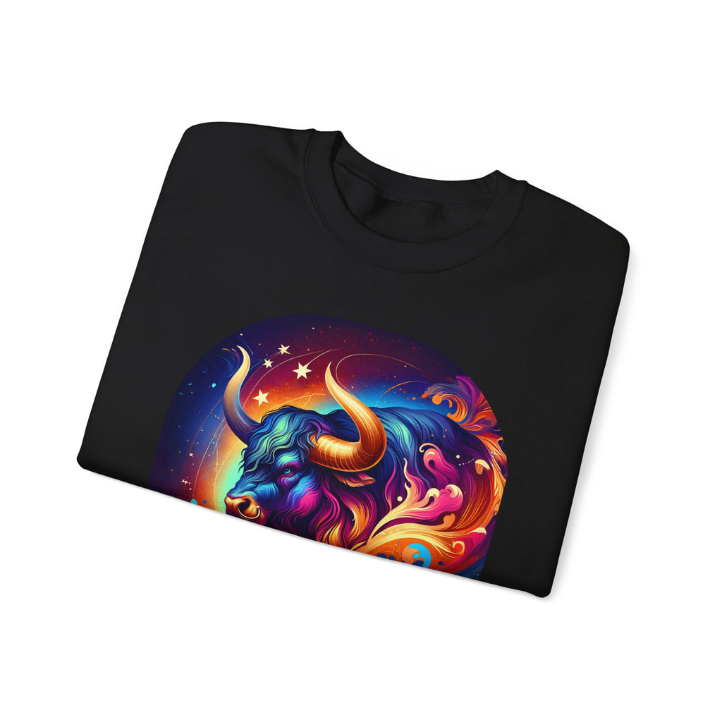 Taurus Zodiac Crewneck Sweatshirt — Vibrant Neon Bull Astrology Sweatshirt