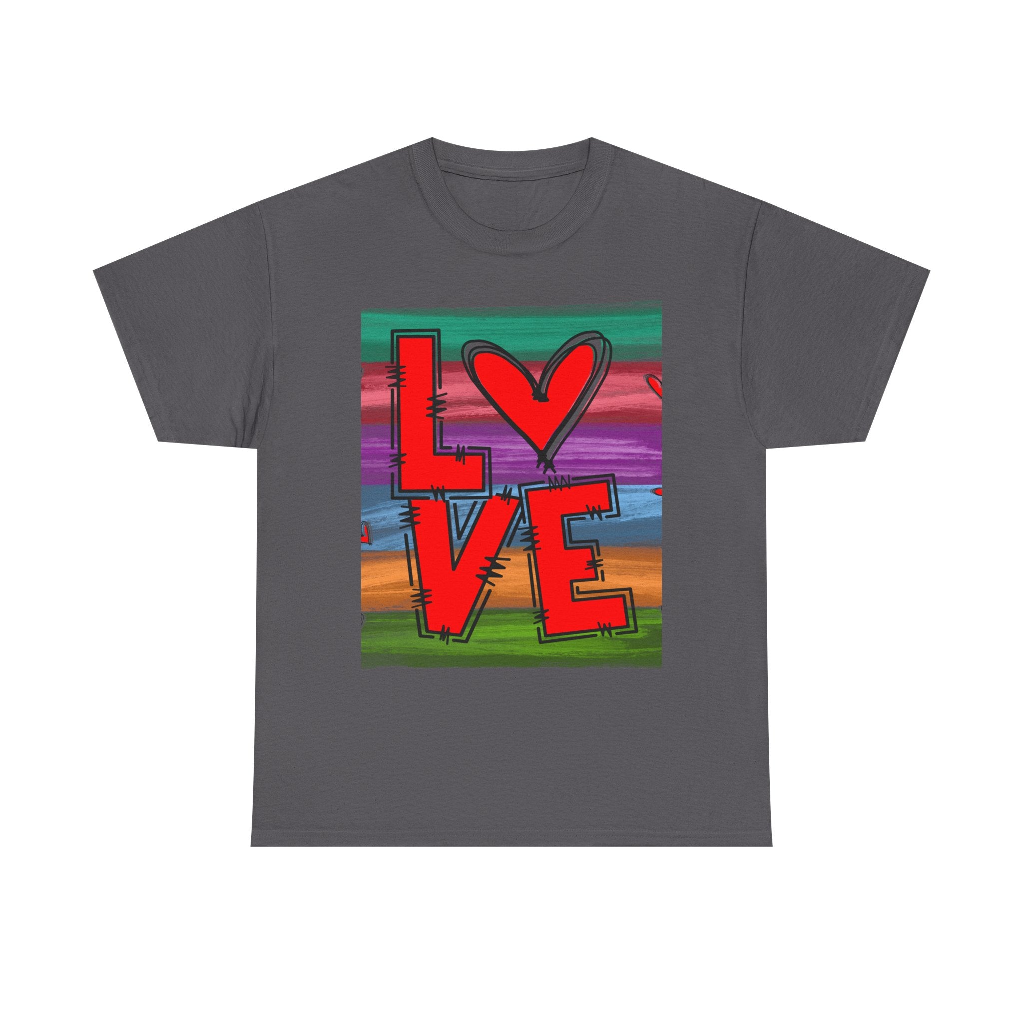 Love Heart Graphic Tee — Colorful Pop Art Valentine's T-Shirt