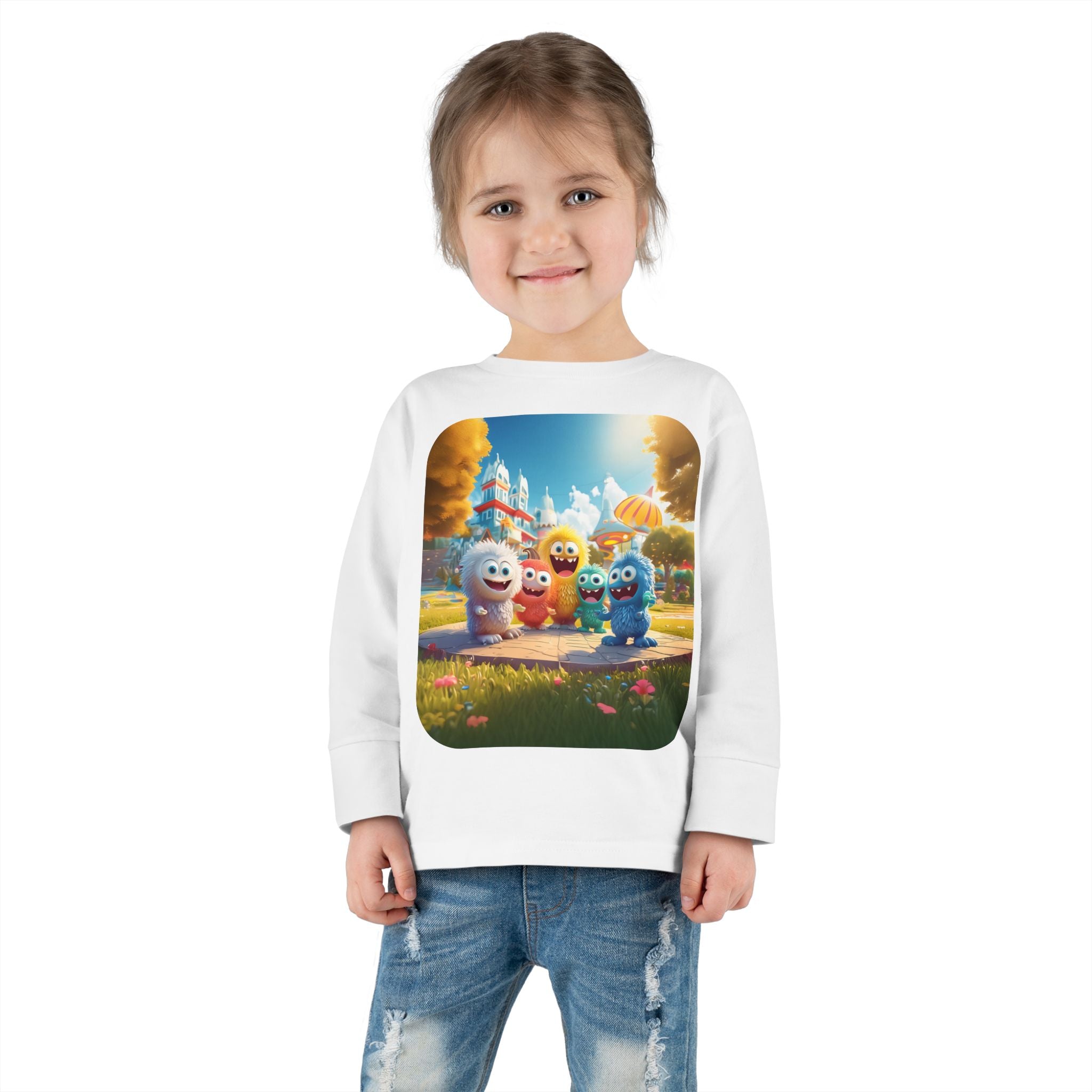 Toddler Tee — Colorful Cartoon Monster Friends Long Sleeve Shirt