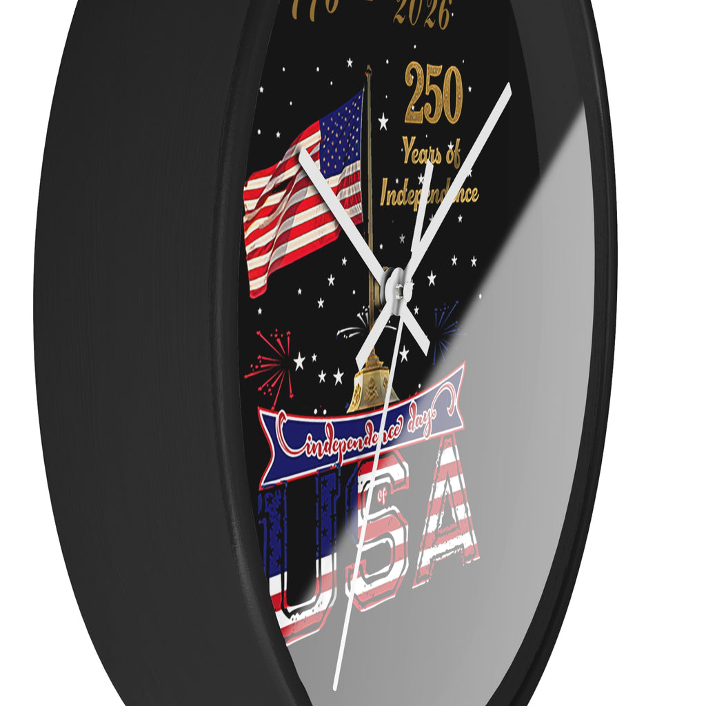 USA 250th Independence Wall Clock — 1776-2026 Patriotic American Flag Design