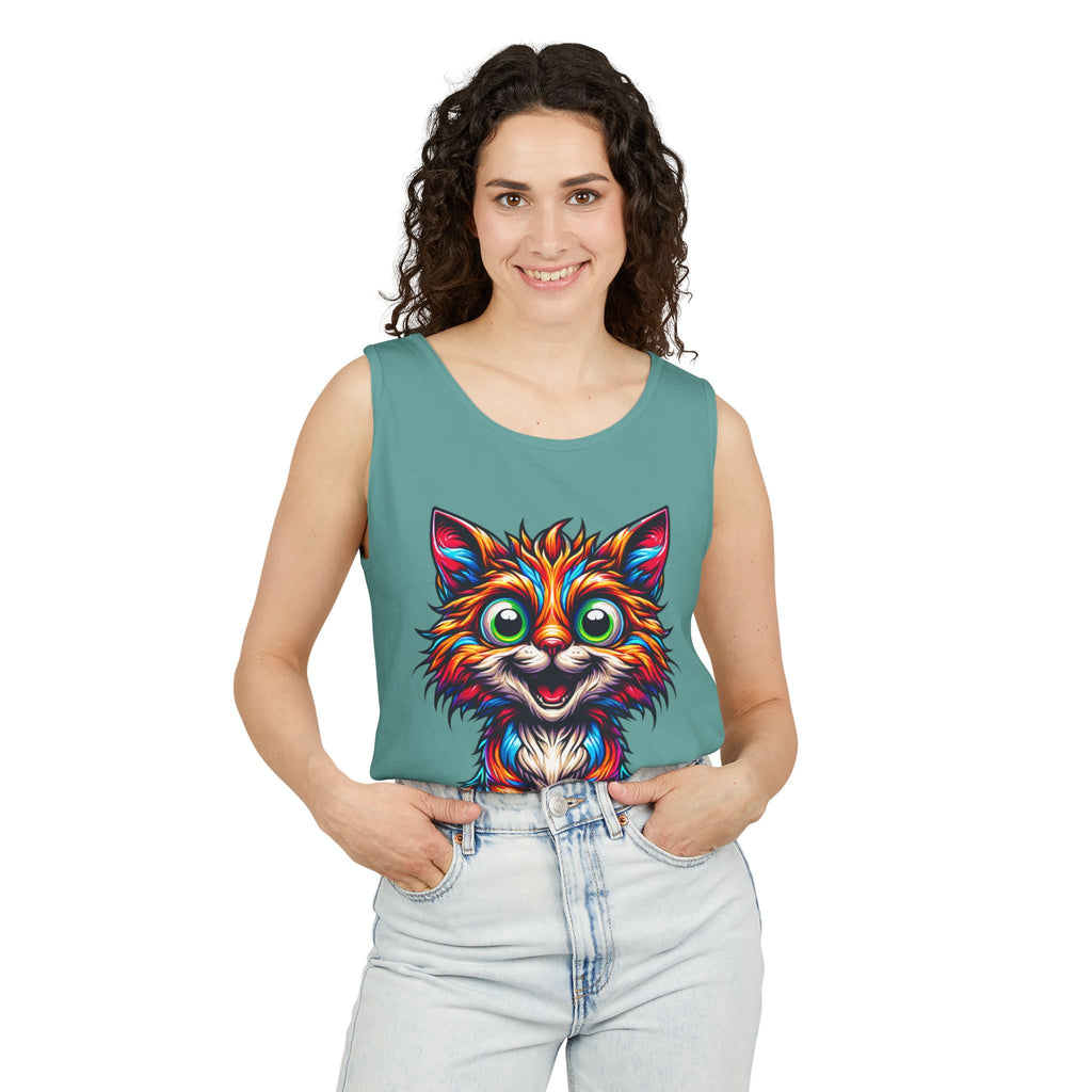 Psychedelic Cat Tank Top — Vibrant 1000-Color Art Print