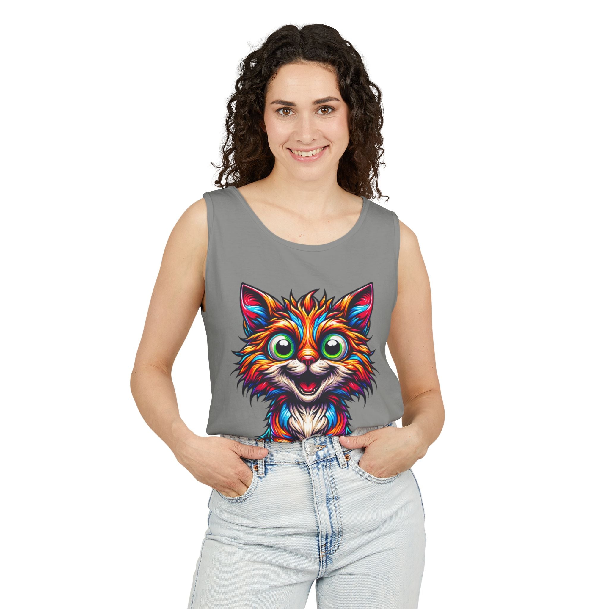 Psychedelic Cat Tank Top — Vibrant 1000-Color Art Print