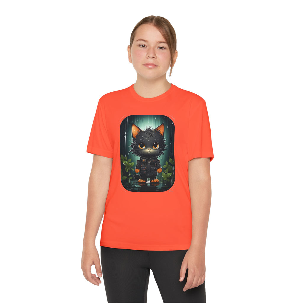 Youth Black Cat Competitor Tee — Cute Forest Kitten Graphic Shirt