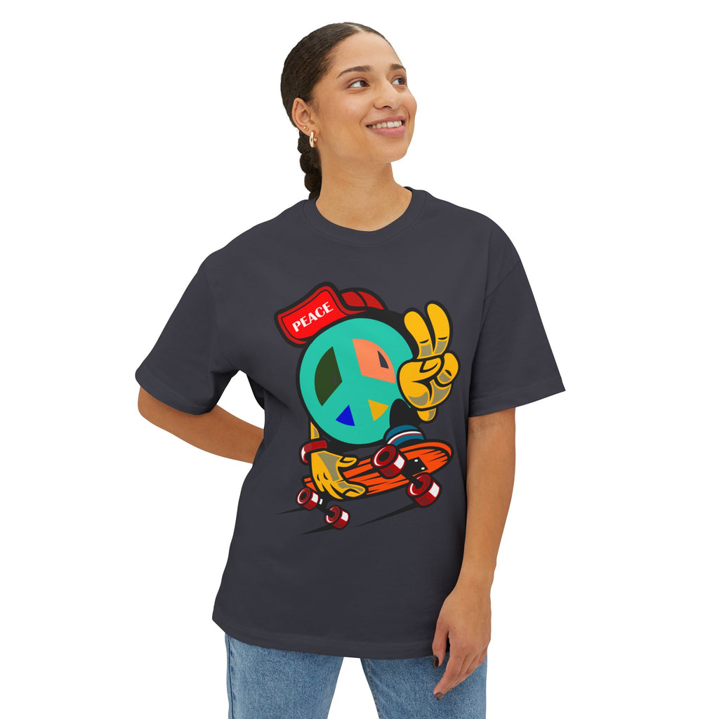 Skateboard Peace Sign T‑Shirt — Retro Skate Crew Tee with 'Peace' Cap