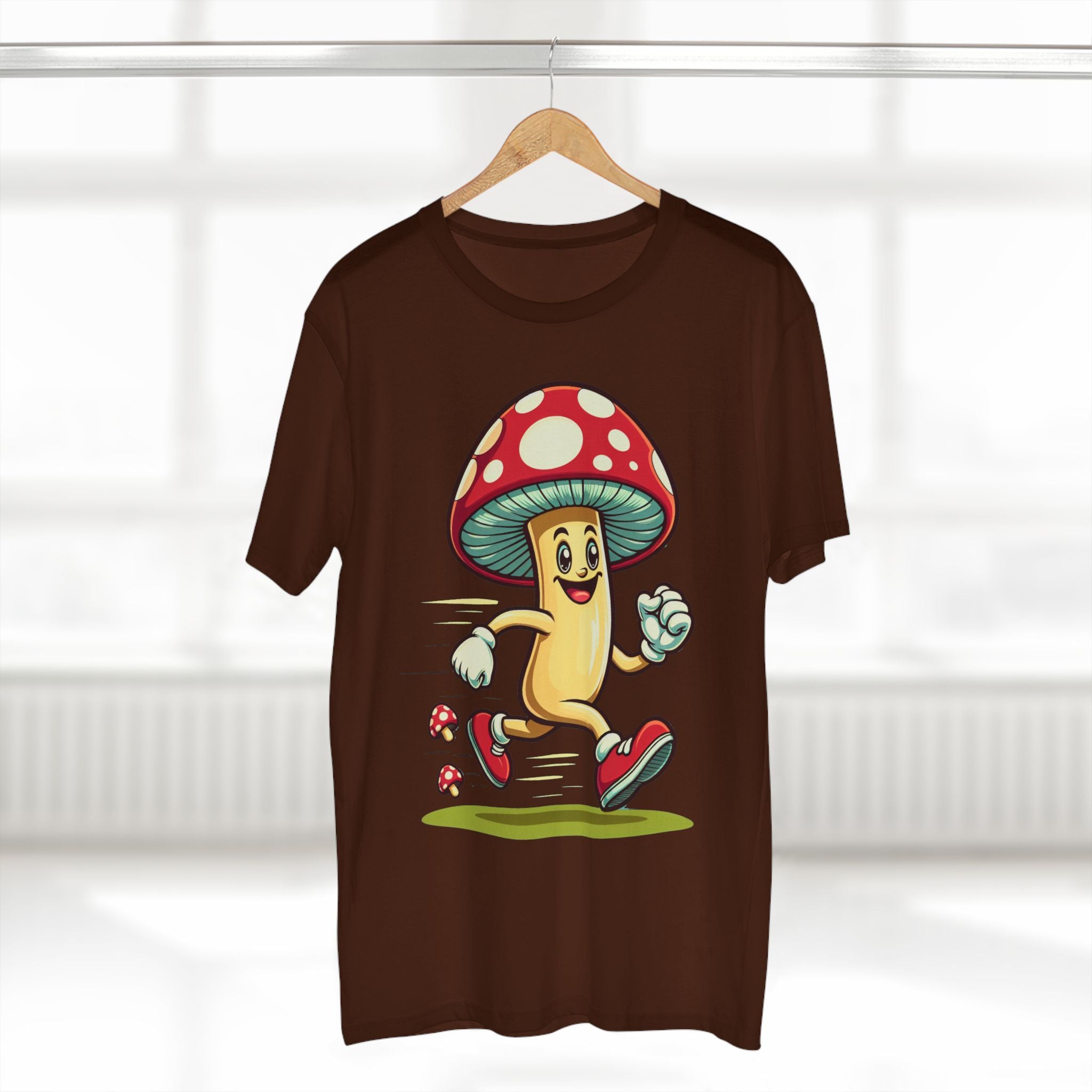 Happy Mushroom Running T-Shirt – Cute Retro Mushroom Character Tee