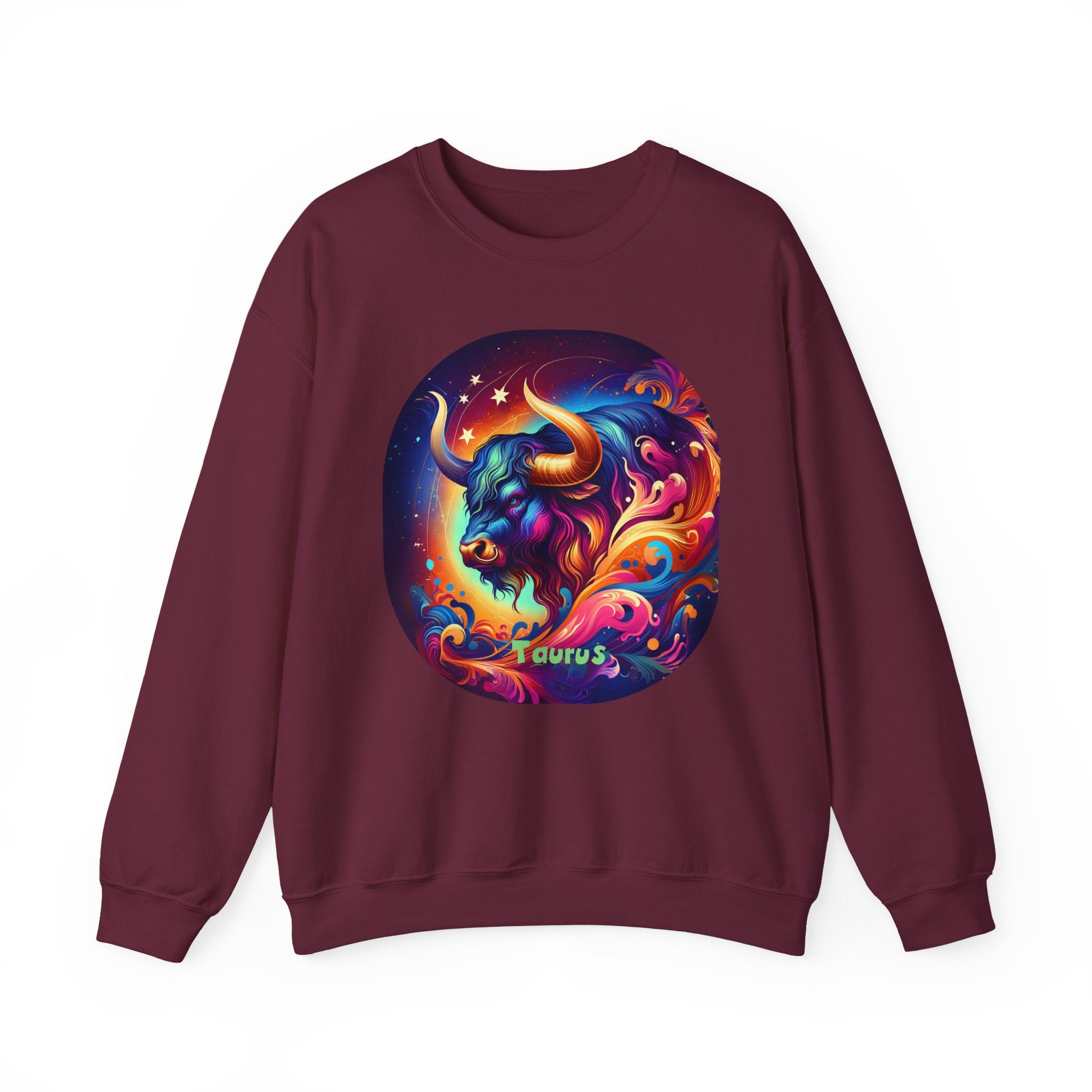 Taurus Zodiac Crewneck Sweatshirt — Vibrant Neon Bull Astrology Sweatshirt
