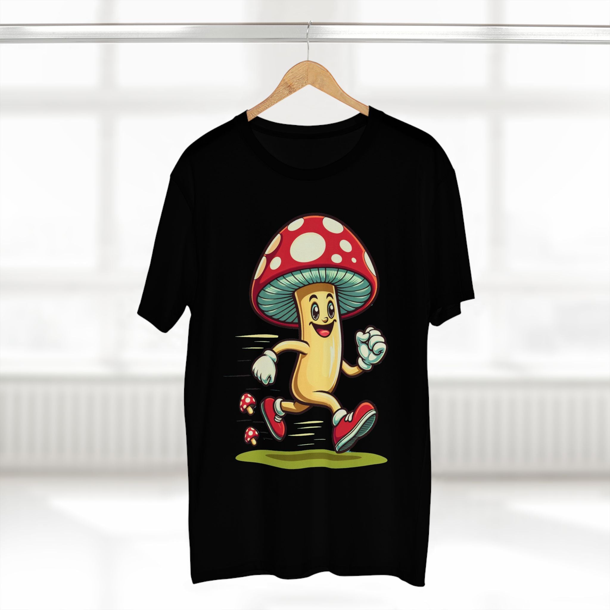 Happy Mushroom Running T-Shirt – Cute Retro Mushroom Character Tee