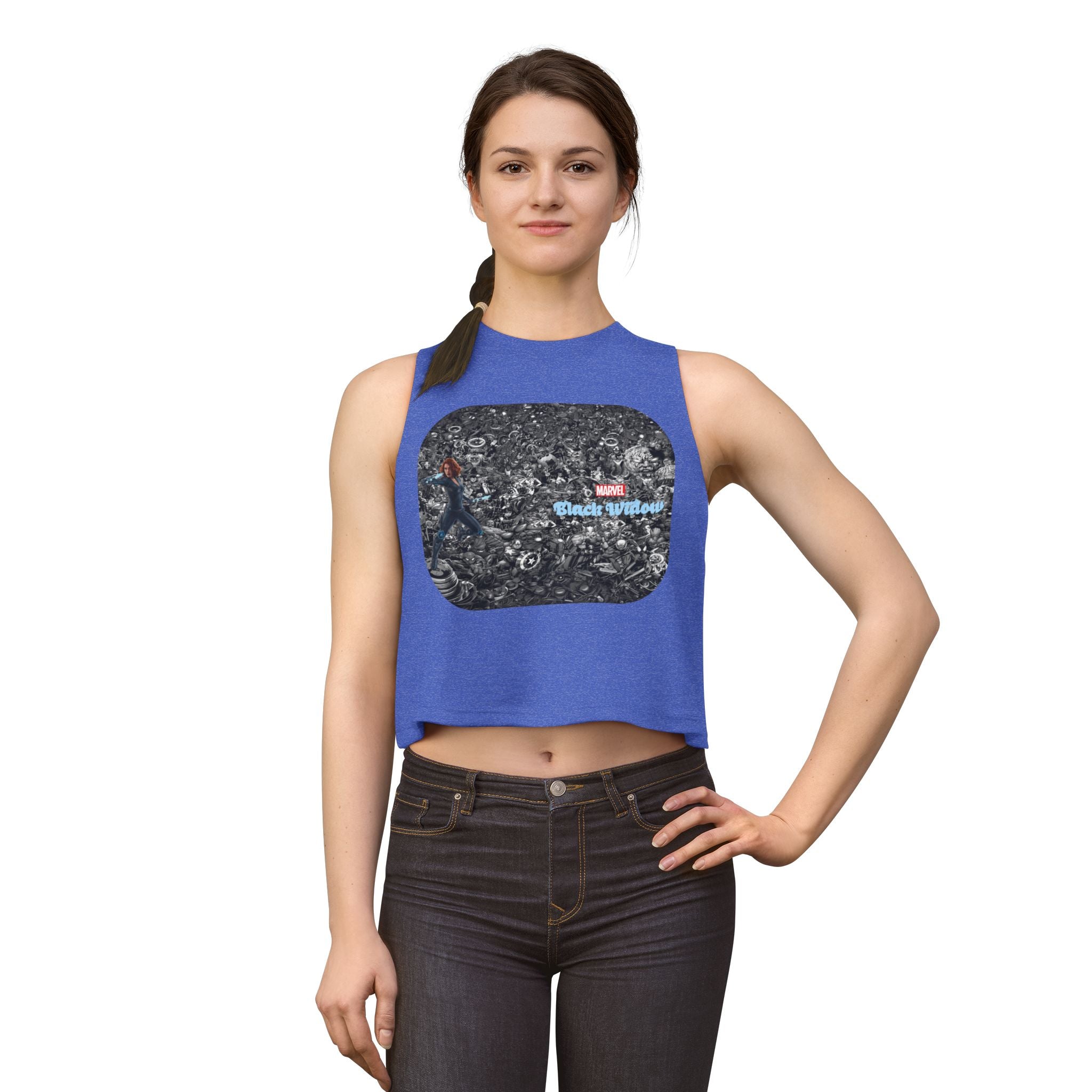 Black Widow Marvel Crop Top — Vintage Comic Collage Women’s Tank