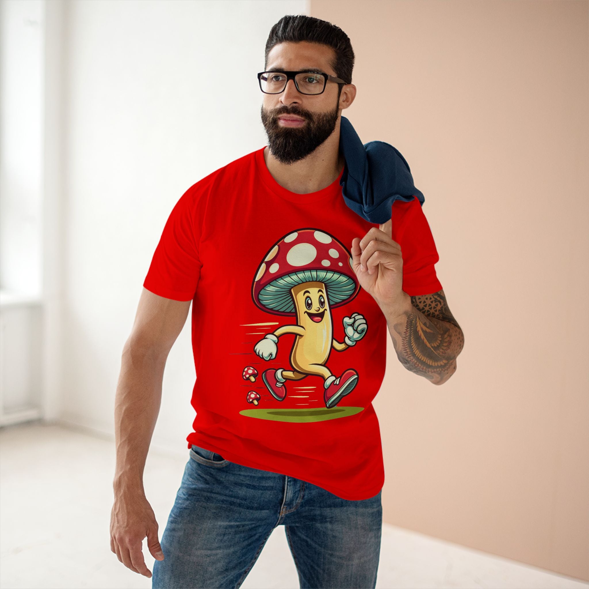Happy Mushroom Running T-Shirt – Cute Retro Mushroom Character Tee