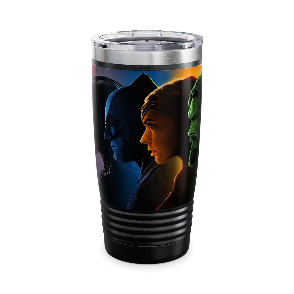 Superhero Profile 20oz Tumbler — Vertical Trio Character Silhouette Travel Mug