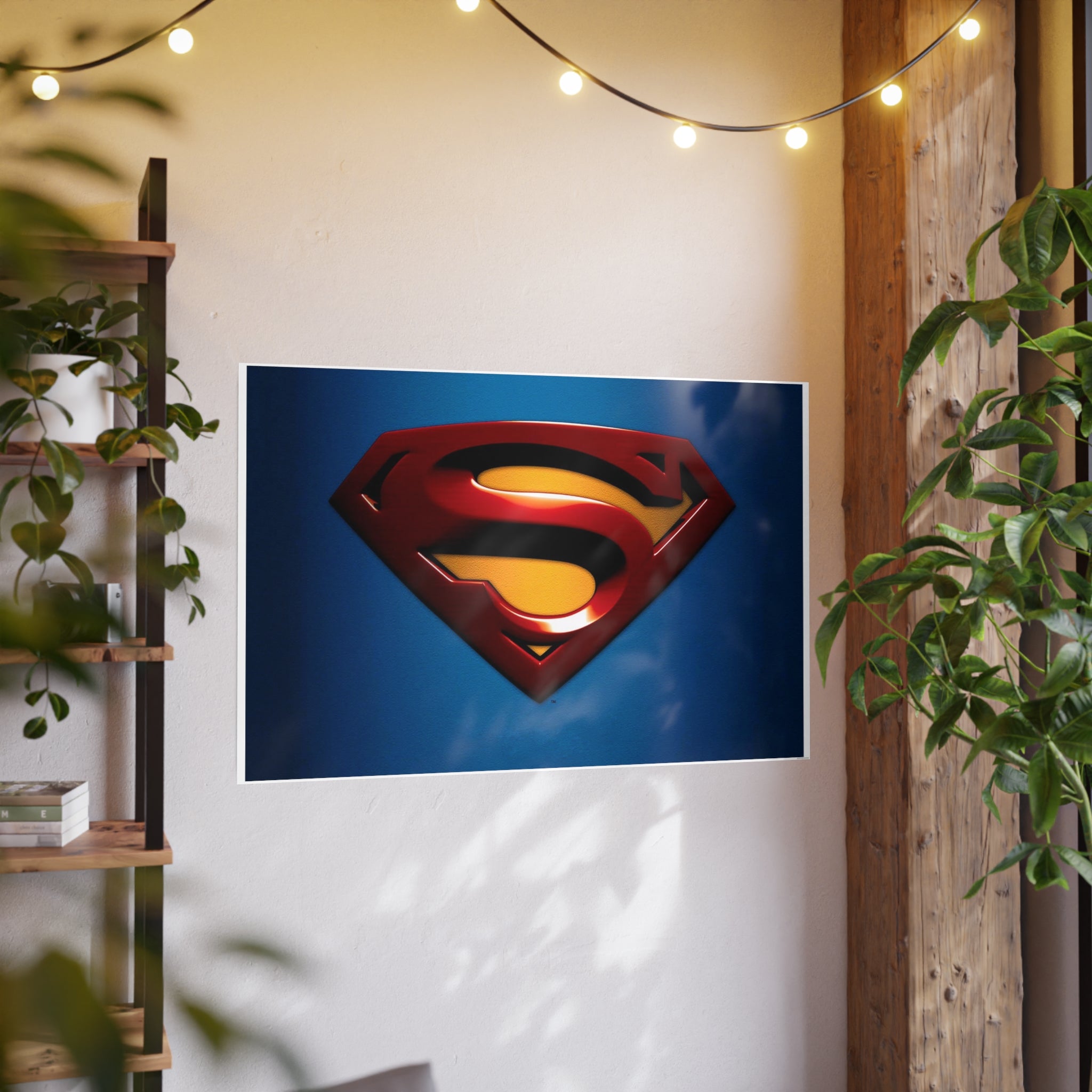 Superman Emblem Photo Art Poster — Retro Comic Logo Wall Print