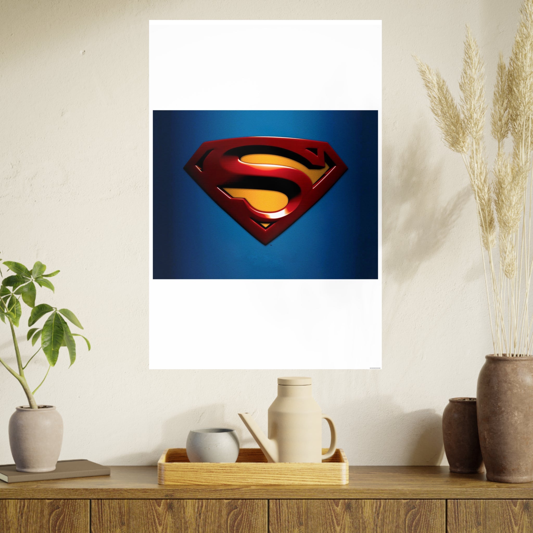 Superman Emblem Photo Art Poster — Retro Comic Logo Wall Print